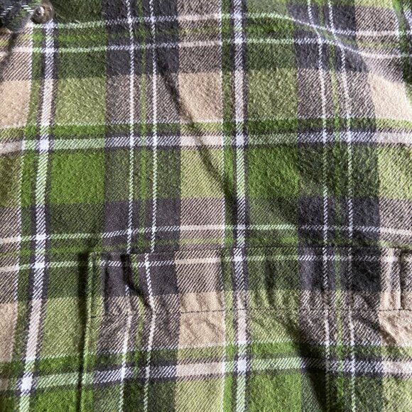 Eddie Bauer Green Tan Plaid Flannel Sz XL Grunge Skate Cozy Fall Relaxed Fit - Picture 10 of 11